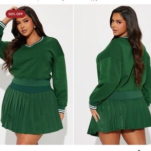 Preppy Pleated Mini Skirt Set - Hunter